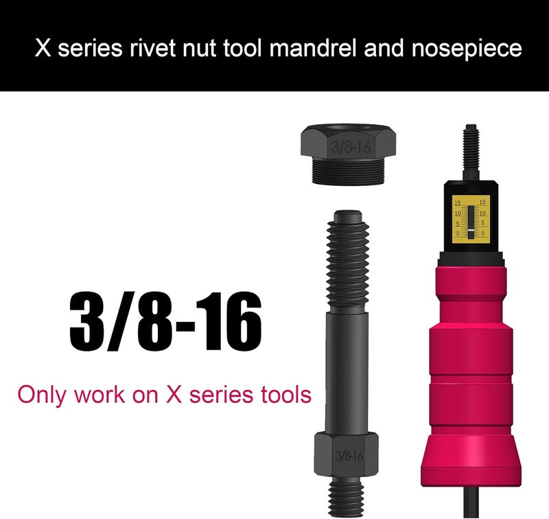 X1S Rivet Nut Drill Adaptor Replacement Mandrel and Nosepiece (3/8-16)